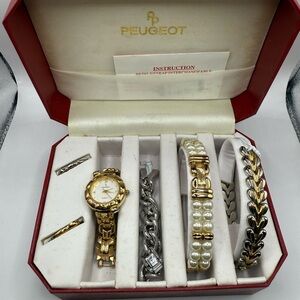 Vintage Peugeot Women's Watch Set with Interchangeable Bands (New Battery)